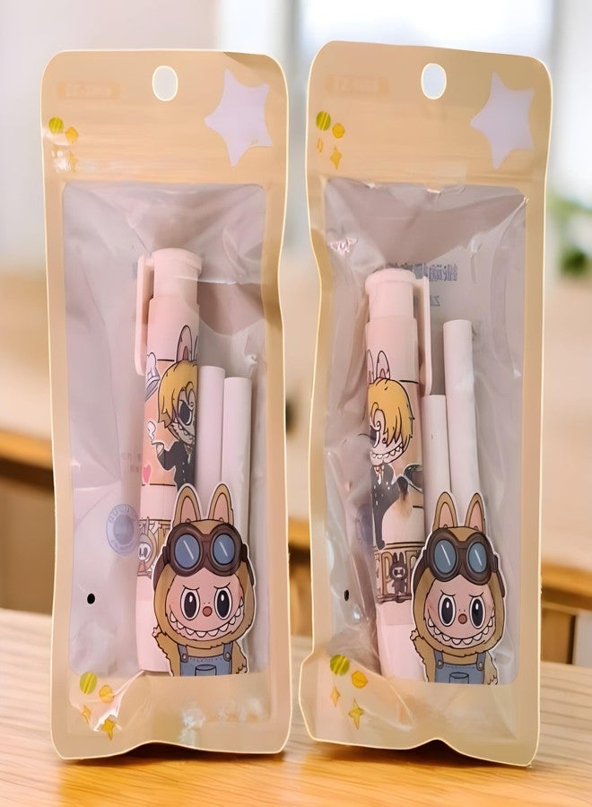 Radiance Yellow Cartoon Pen Style Eraser Set for Kids & Students | Pack of 2 Erasers with 2 Refill Erasers | Cute Cartoon Design | Smooth & Clean Erasing | School & Office Stationery - Image 1