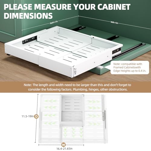 PARTNERJOY Expandable Pull Out Cabinet Organizer Adjustable Width 1219 Depth 16522 4Side Extension 5 Slide Rails for Heavy Duty Use Adhesive Roll Out Shelves for Kitchen Cabinets White 1PCS - Image 3