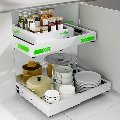 PARTNERJOY Expandable Pull Out Cabinet Organizer Adjustable Width 1219 Depth 16522 4Side Extension 5 Slide Rails for Heavy Duty Use Adhesive Roll Out Shelves for Kitchen Cabinets White 1PCS - Image 1
