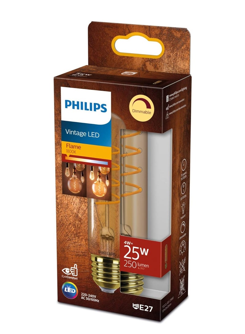 Philips Vintage LED Tube Bulb - Dimmable - 4W (equivalent to 25W) - E27 Base - Very Warm Light (1800K Flame Color) - Gold - Image 1