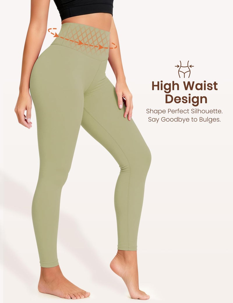 Laite Hebe Leggings for Women - High Waisted Full Length Buttery Soft Yoga Pants for Workout Athletic Daily Light Green - Image 3