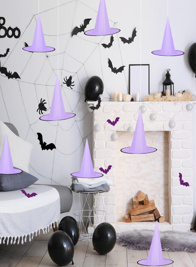 Whaline 14Pcs Halloween Purple Witch Hats with 109 Yard Hanging Rope 32Pcs 3D Bat Stickers Hanging Witch Caps for Home Garden Yard Lawn Decoration - Image 5