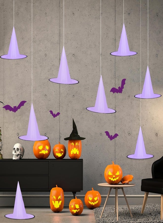 Whaline 14Pcs Halloween Purple Witch Hats with 109 Yard Hanging Rope 32Pcs 3D Bat Stickers Hanging Witch Caps for Home Garden Yard Lawn Decoration - Image 3