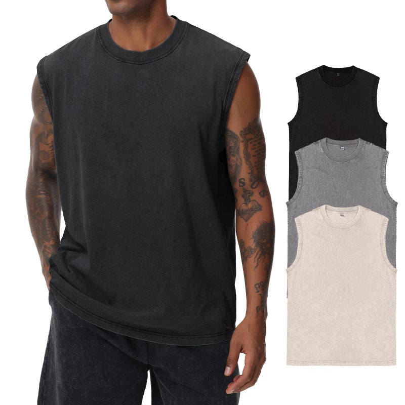 KEEPSHOWING Mens Cotton Sleeveless Tank Tops Cut Off Muscle Gym T Shirts Running Beach Loose Fit Tees(ACGYBK XL) - Image 1