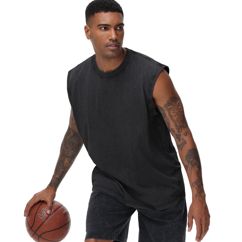 KEEPSHOWING Mens Cotton Sleeveless Tank Tops Cut Off Muscle Gym T Shirts Running Beach Loose Fit Tees(ACGYBK XL) - Image 2
