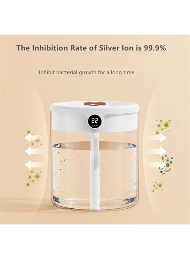 مرطب الهواء 2L مع عرض الرطوبة والإضاءة لغرفة كبيرة ، مرطب ضباب بارد هادئ USB لغرفة النوم ومصانع المكاتب ، إغلاق تلقائي ، 3 أوضاع تعديل ، يستمر 20h - Image 3