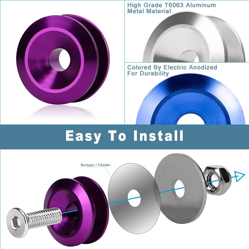 Rolling Gears JDM Bumper Quick Release Front Rear Bumper Fasteners  4 Piece (Purple)  8 x O-Ring - Image 3