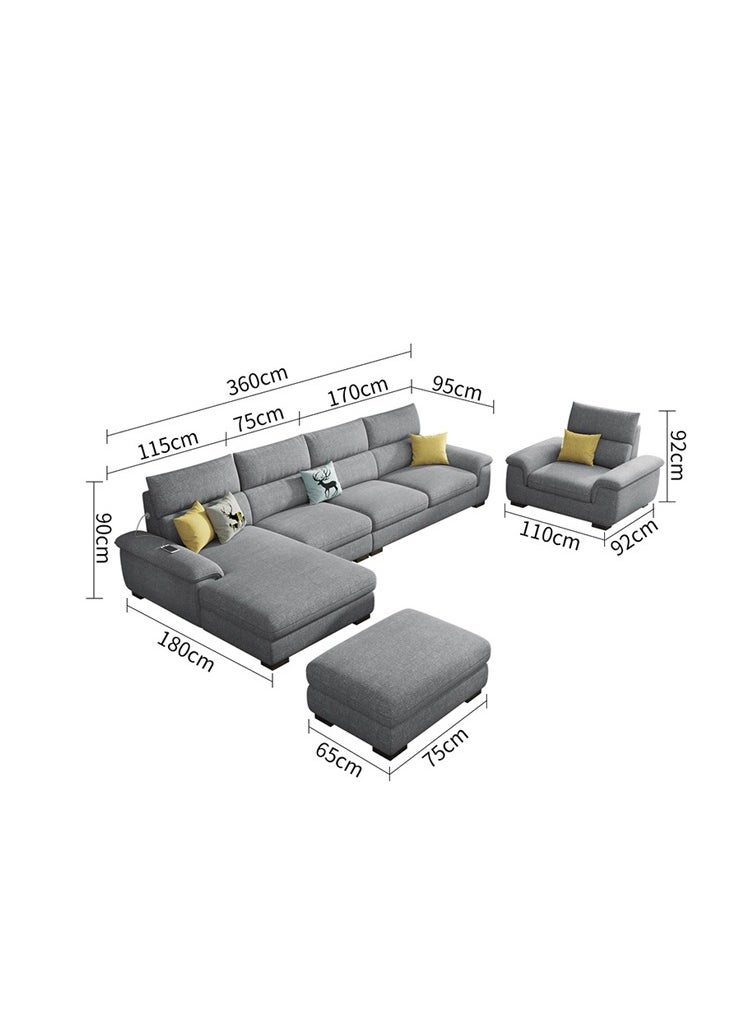 Ripple FURNITURE Overstuffed Multifunction Wooden Frame Furniture Sofa Living Room Full Set 5 Seater L Shape Grey 360X95X90  - Image 2