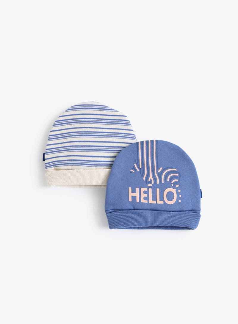 Baby Boys Striped Animals Cap Pack Of 2