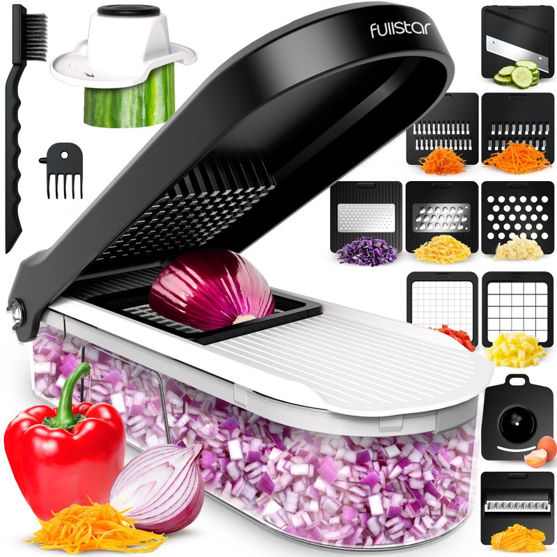 Fullstar Mandoline Slicer for Kitchen - Vegetable Chopper, Onion Potato Food Veggie Fruit Slicer and Cutter with Container, Kitchen Gadgets & Gifts, Home Essentials (10-in-1, White/Black) - Image 1