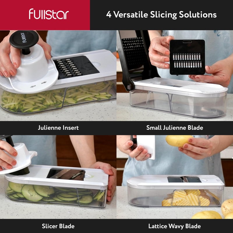 Fullstar Mandoline Slicer for Kitchen - Vegetable Chopper, Onion Potato Food Veggie Fruit Slicer and Cutter with Container, Kitchen Gadgets & Gifts, Home Essentials (10-in-1, White/Black) - Image 3