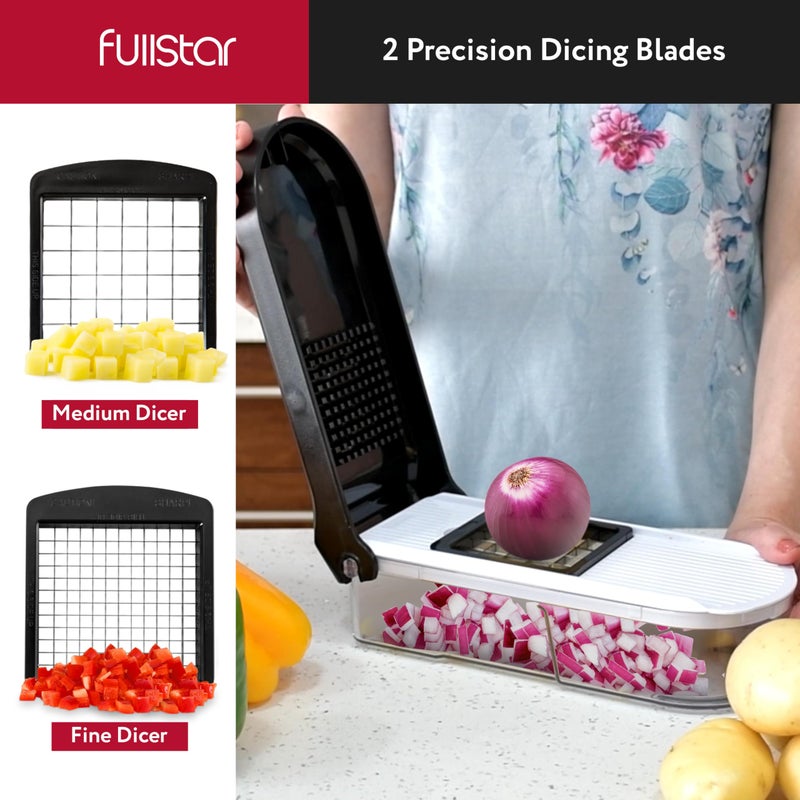 Fullstar Mandoline Slicer for Kitchen - Vegetable Chopper, Onion Potato Food Veggie Fruit Slicer and Cutter with Container, Kitchen Gadgets & Gifts, Home Essentials (10-in-1, White/Black) - Image 2