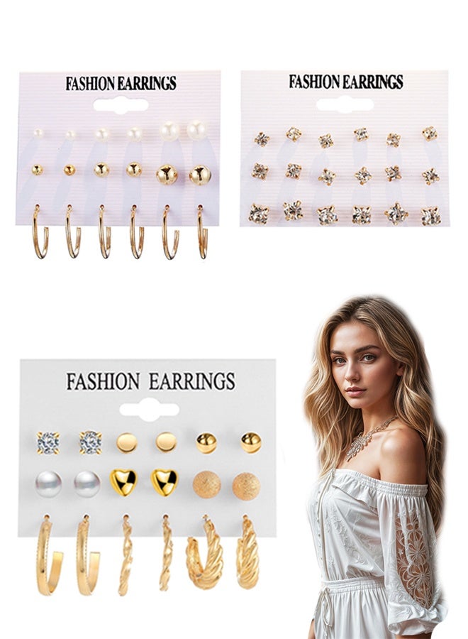 Lemon 27 Pairs Hypoallergenic Fashion Stud Earrings Set for Women ,Large Ear Ring, Multi-StylesEarring Jewelry Gold - Image 1