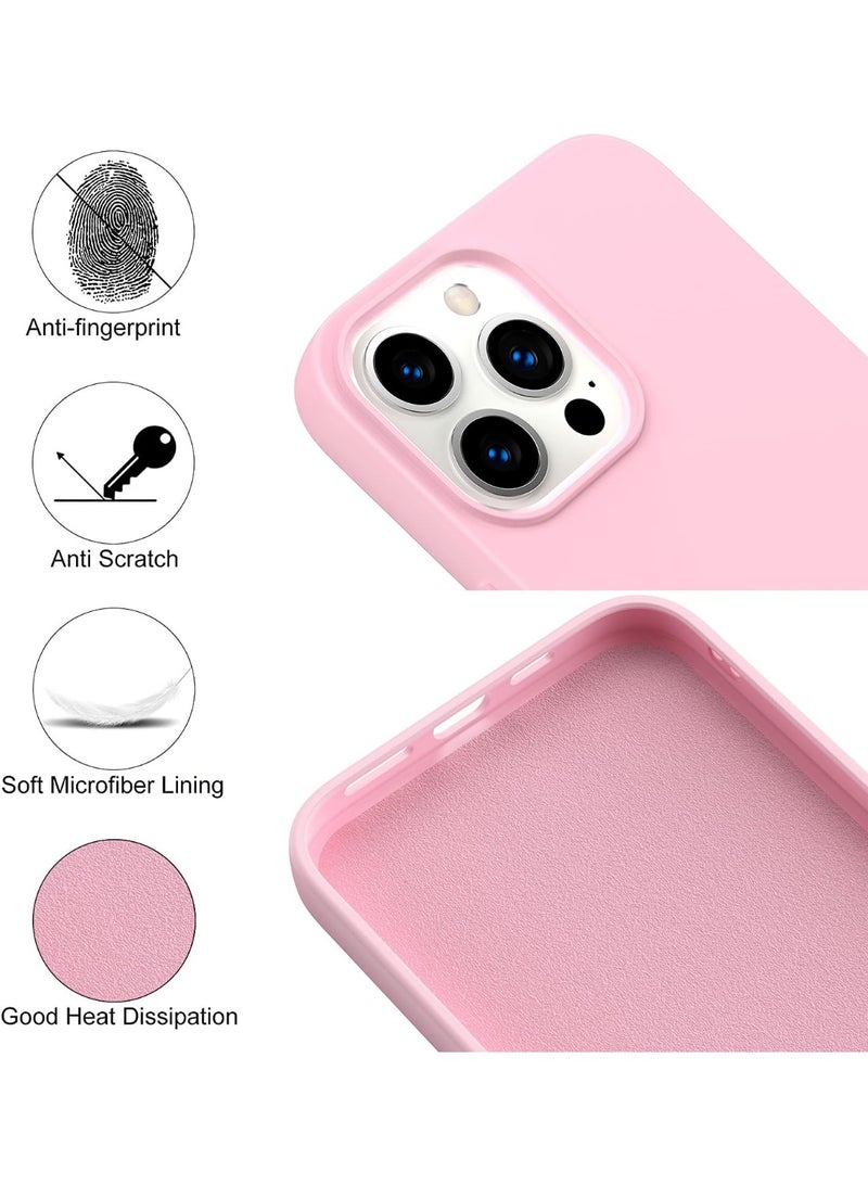 Compatible with iPhone 13 Pro Max Case 6.7 Inch Slim Liquid Silicone 4 Layers Soft Gel Rubber Shockproof Protective Phone Case with Anti Scratch Microfiber Lining (Pink) - Image 2