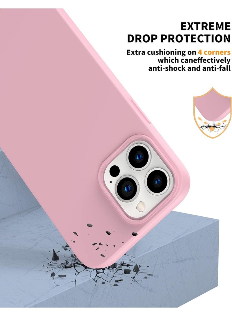 Compatible with iPhone 13 Pro Max Case 6.7 Inch Slim Liquid Silicone 4 Layers Soft Gel Rubber Shockproof Protective Phone Case with Anti Scratch Microfiber Lining (Pink) - Image 4
