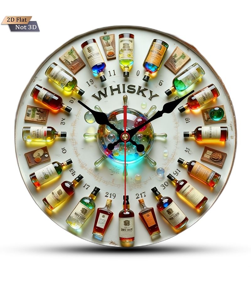 12 Inch Wooden Whiskey Theme Wall Clock Silent Decorative for Living Room Bedroom Kitchen Office Gift - Image 1