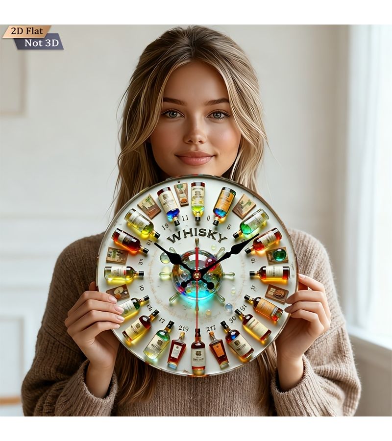 12 Inch Wooden Whiskey Theme Wall Clock Silent Decorative for Living Room Bedroom Kitchen Office Gift - Image 2
