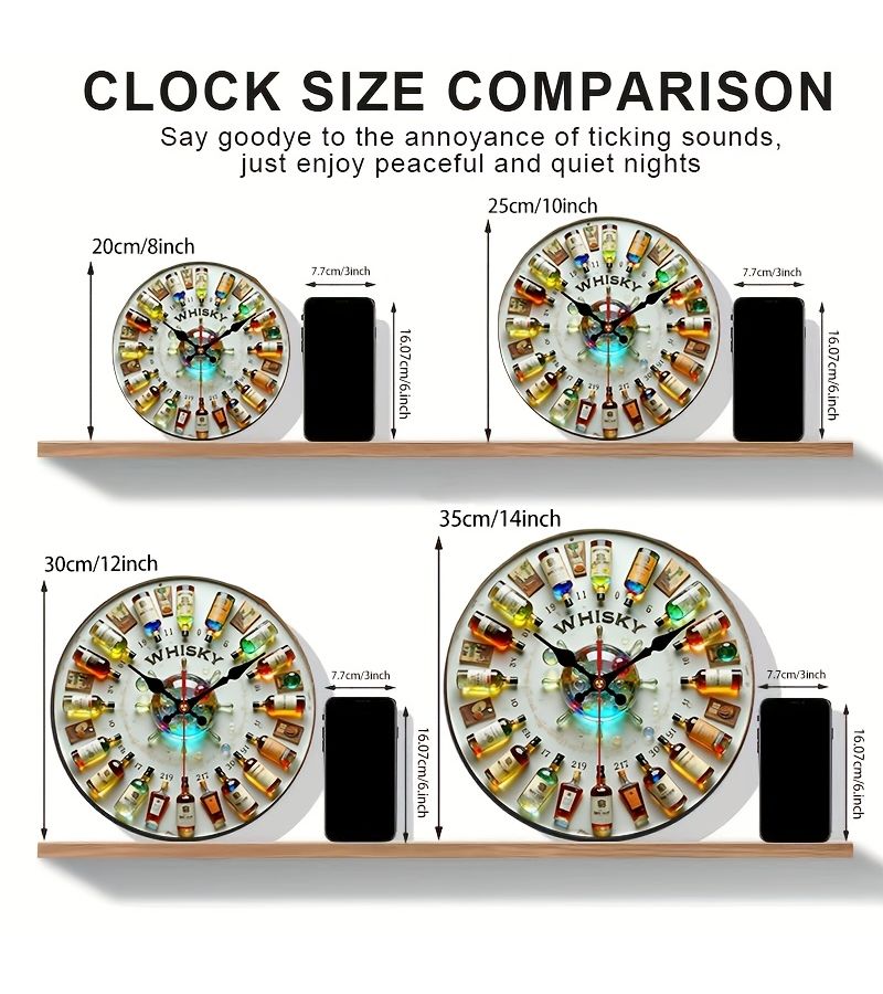 12 Inch Wooden Whiskey Theme Wall Clock Silent Decorative for Living Room Bedroom Kitchen Office Gift - Image 3