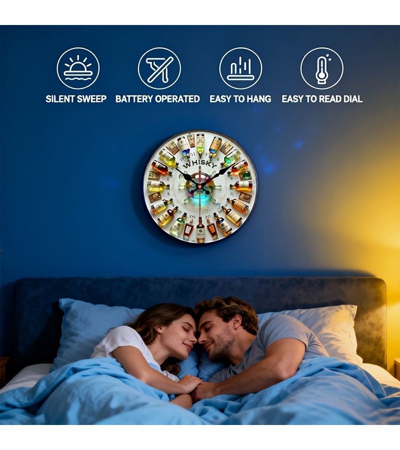 12 Inch Wooden Whiskey Theme Wall Clock Silent Decorative for Living Room Bedroom Kitchen Office Gift - Image 4
