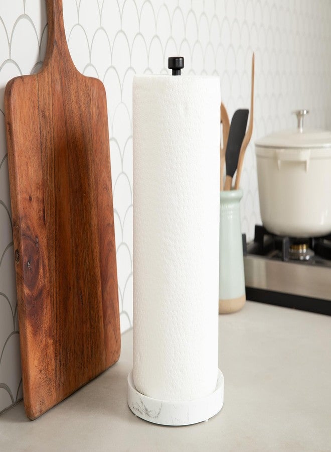 Essentra Home Stainless Steel Paper Towel Holder for Kitchen and Bathroom Countertop, Non-Slip, Ratchet Mechanism for Perfect One-Handed Tear - Fits Most Sizes Including Jumbo Rolls (Blanc Base) - Image 4