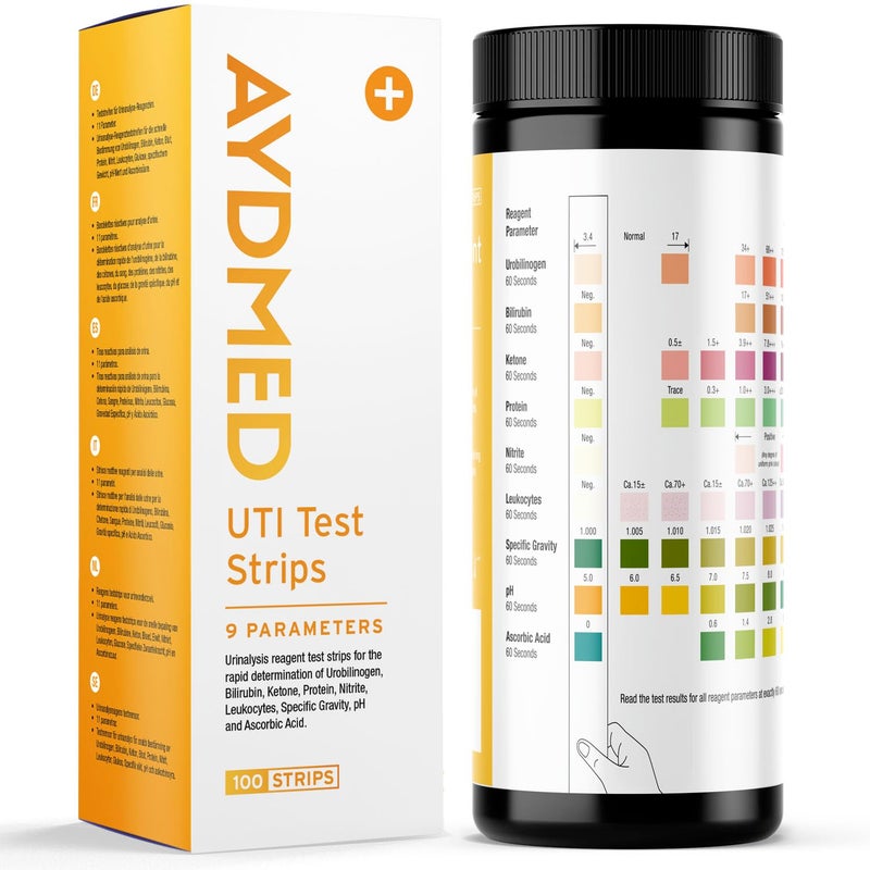 Aidteq 100 x AYDMED 9in1 UTI Test Strips 9 Parameter Urine Test Strips for Leukocytes Nitrite Specific Gravity pH Protein Urobilinogen Bilirubin Ketone Ascorbic Acid FSA HSA Eligible - Image 3