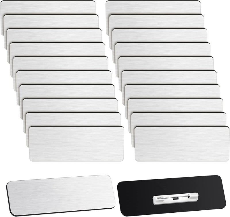 Breling 100 Pieces Name Tags with Pins 1 x 3 Inches Blank Name Tags Reusable ID Badge Holders with Clip for Office Workers Students Employee Custom(Silver and Black) - Image 1