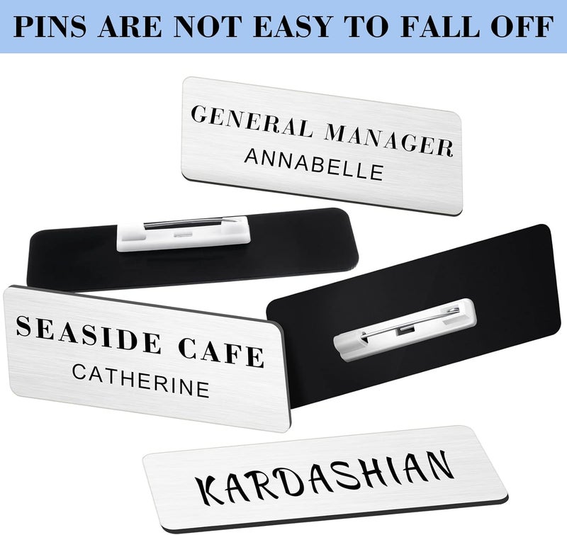 Breling 100 Pieces Name Tags with Pins 1 x 3 Inches Blank Name Tags Reusable ID Badge Holders with Clip for Office Workers Students Employee Custom(Silver and Black) - Image 3