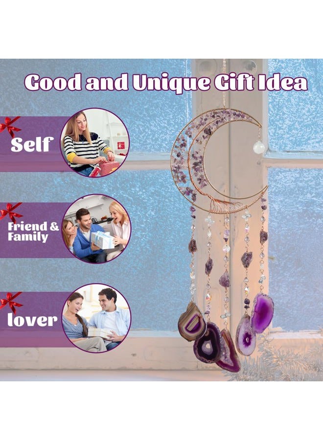 Dreamocean Amethyst Dream Catchers, Dreamocean Moon Tree of Life Dream Catcher Crystal Wind Chimes Sun Catcher Hanging Window Wall Decor Yoga Meditation Gifts for Adults Girls - Image 4