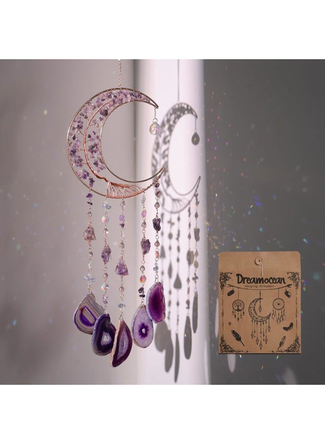 Dreamocean Amethyst Dream Catchers, Dreamocean Moon Tree of Life Dream Catcher Crystal Wind Chimes Sun Catcher Hanging Window Wall Decor Yoga Meditation Gifts for Adults Girls - Image 1