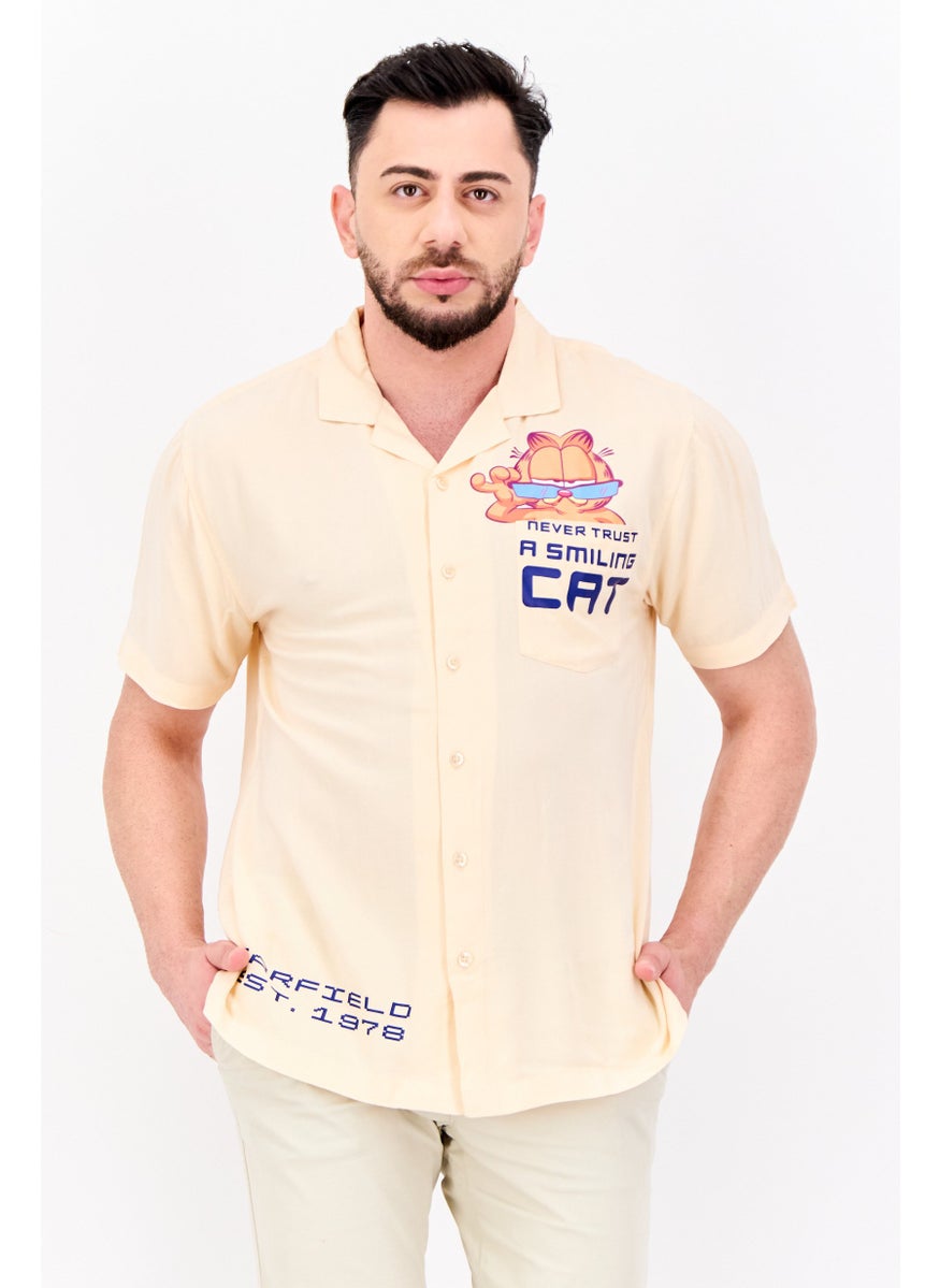 nickelodeon Men Regular Fit Short Sleeves Garfield Casual Shirt, Peach Combo  - Image 1