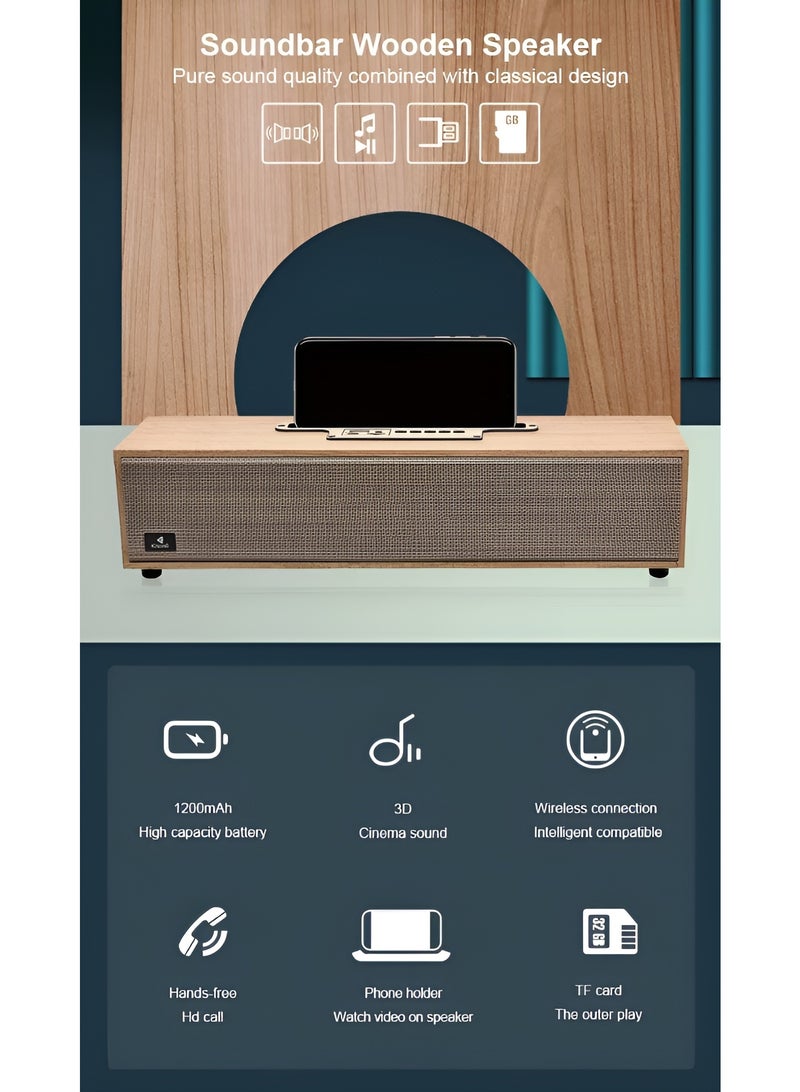 Kisonli G11 Wooden Bluetooth Speaker with 360-Degree Surround Sound – 16W – 1200mAh Battery – Up to 5 Hours of Playback – Deep Bass – Brown  - Image 4