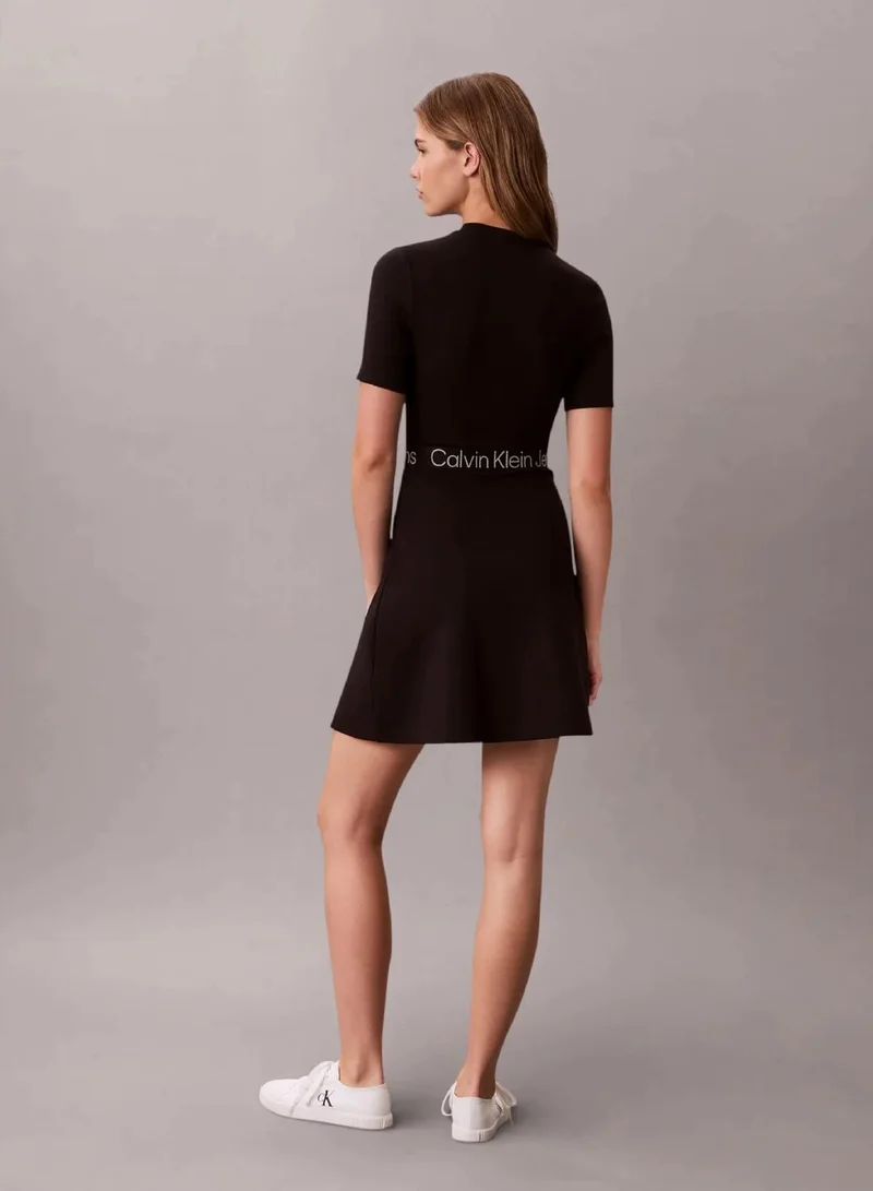 Calvin Klein Black Logo Waistband Short Sleeve Mini Dress for Women | Best Price UAE