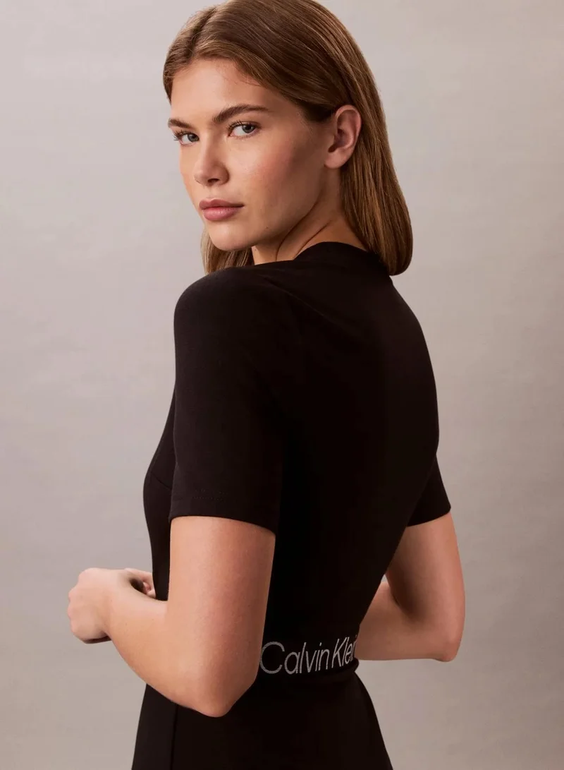 Calvin Klein Black Logo Waistband Short Sleeve Mini Dress for Women | Best Price UAE