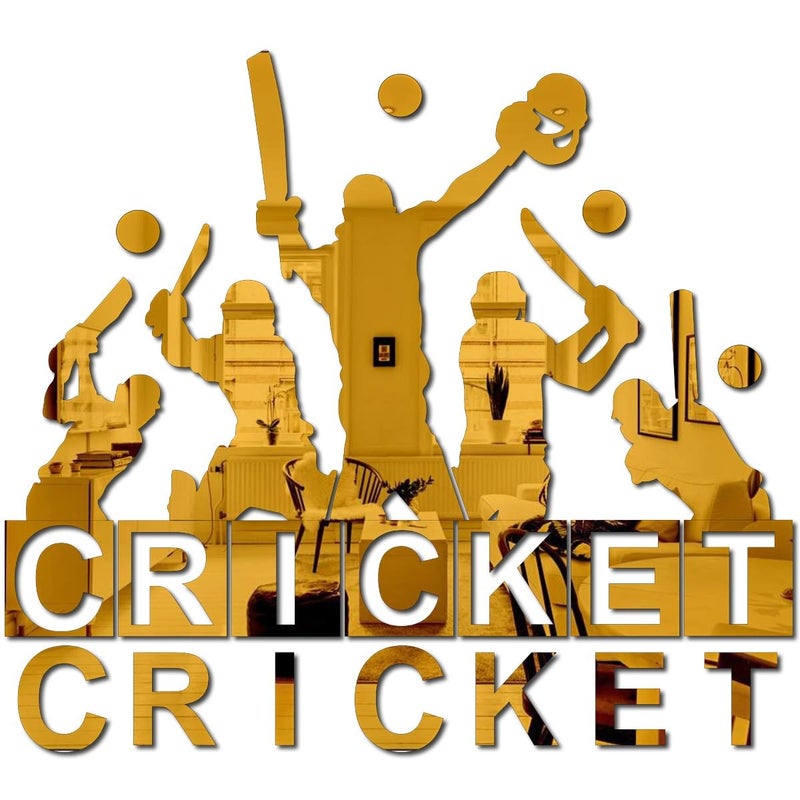 Bikri Kendra Bikri Kendra Cricket Wall Stickers Mirror Stickers for Wall Acrylic Sticker 3D Cricket Stickers for Walls Scrapbook Laptop Journal Diary Guitar Mobile Golden