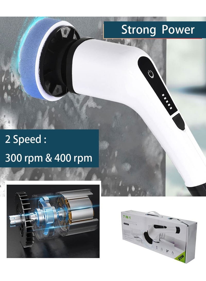 Electric Spin Scrubber Rechargeable Cleaning Brush with 7 Replaceable Brush Heads, Cordless and Portable Power Scrubber, Electric Bathroom Scrubber for Cleaning Tile, Sink, Window, Floor, Tub, Car