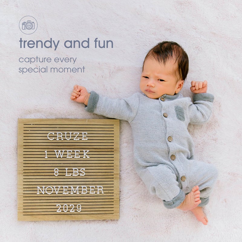 Pearhead Wooden Letter Board, 10 x 10 Inch Felt Message Board with Letters and Numbers for Baby Milestones and Home DÃ©cor - Image 3