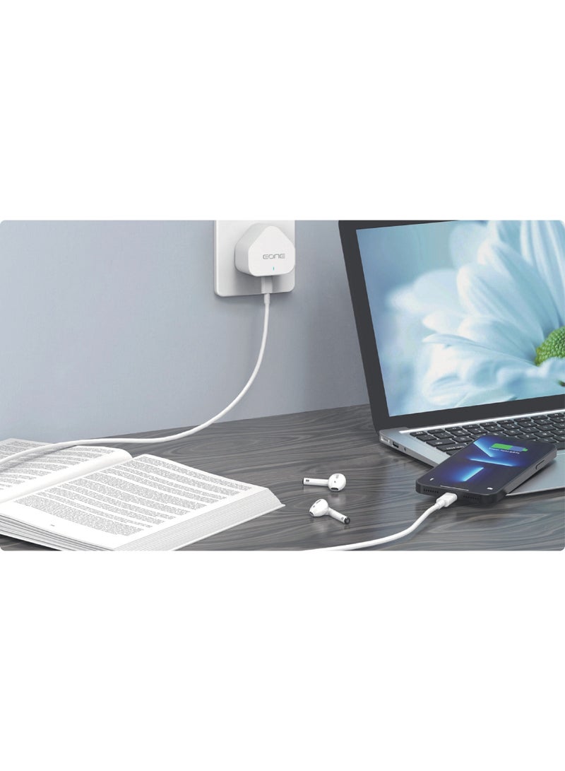 EONE 20W Fast Charger UK Plug, Dual Port USB-C PD & USB-A Wall Charger, Compact Fast Charging Adapter for iPhone, Samsung, Tablet & Devices – White - Image 4