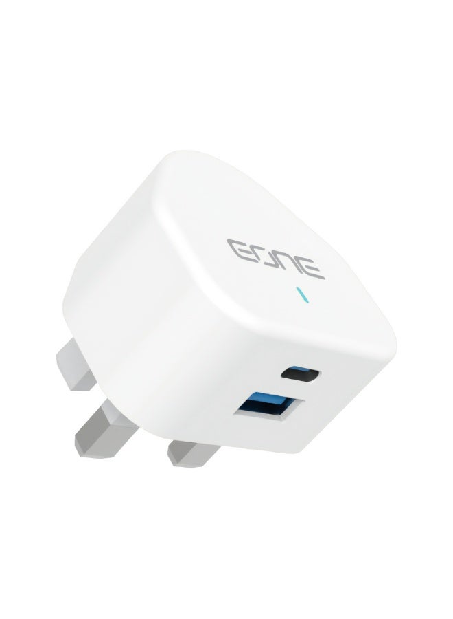 EONE 20W Fast Charger UK Plug, Dual Port USB-C PD & USB-A Wall Charger, Compact Fast Charging Adapter for iPhone, Samsung, Tablet & Devices – White - Image 3