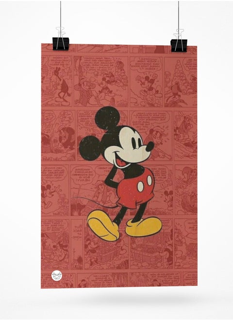 Poster with Mickey Mouse design printed on a red background