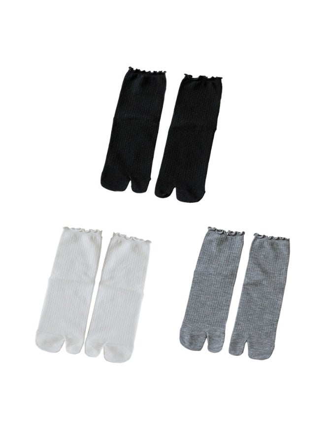 3 Pairs Women Japanese Tabi Flip Flops Split Two Toe Sandal Socks Ruffle Frilly Sports Casual Socks - Image 2
