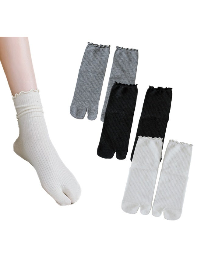 3 Pairs Women Japanese Tabi Flip Flops Split Two Toe Sandal Socks Ruffle Frilly Sports Casual Socks - Image 1