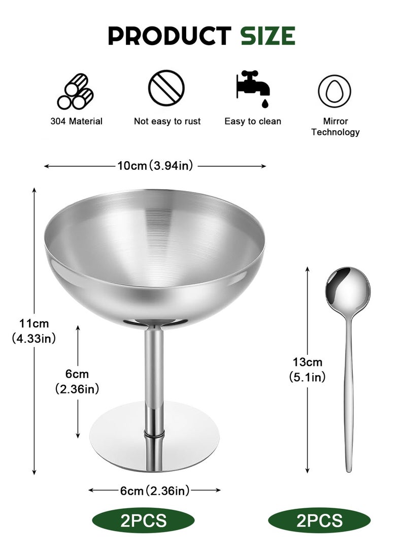 هومار كيت وعاء حلوى من الفولاذ المقاوم للصدأ متعدد الوظائف، كوب آيس كريم أنيق مع ملعقتين، أكواب صغيرة مستديرة للزبادي والفاكهة، مناسب لشاي ما بعد الظهيرة، والحلوى، والوجبات الخفيفة، والمزيد | مقاوم للصدأ، سهل التنظيف، مثالي لجميع المواسم والمناسبات (طول القدم) - Image 5