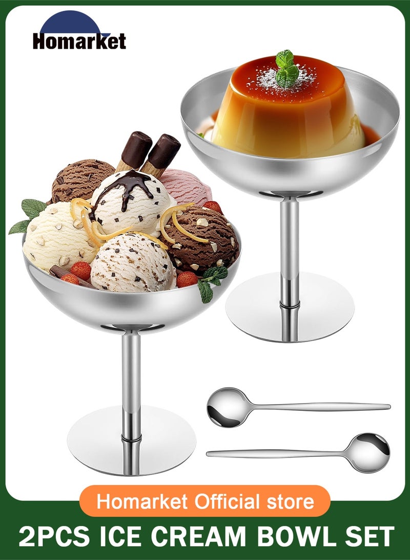 هومار كيت وعاء حلوى من الفولاذ المقاوم للصدأ متعدد الوظائف، كوب آيس كريم أنيق مع ملعقتين، أكواب صغيرة مستديرة للزبادي والفاكهة، مناسب لشاي ما بعد الظهيرة، والحلوى، والوجبات الخفيفة، والمزيد | مقاوم للصدأ، سهل التنظيف، مثالي لجميع المواسم والمناسبات (طول القدم) - Image 1