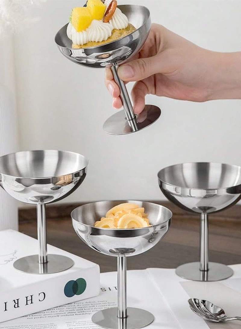 هومار كيت وعاء حلوى من الفولاذ المقاوم للصدأ متعدد الوظائف، كوب آيس كريم أنيق مع ملعقتين، أكواب صغيرة مستديرة للزبادي والفاكهة، مناسب لشاي ما بعد الظهيرة، والحلوى، والوجبات الخفيفة، والمزيد | مقاوم للصدأ، سهل التنظيف، مثالي لجميع المواسم والمناسبات (طول القدم) - Image 3