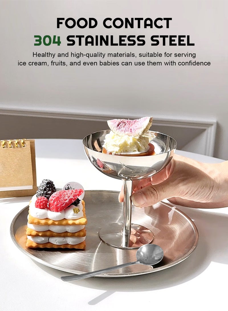 هومار كيت وعاء حلوى من الفولاذ المقاوم للصدأ متعدد الوظائف، كوب آيس كريم أنيق مع ملعقتين، أكواب صغيرة مستديرة للزبادي والفاكهة، مناسب لشاي ما بعد الظهيرة، والحلوى، والوجبات الخفيفة، والمزيد | مقاوم للصدأ، سهل التنظيف، مثالي لجميع المواسم والمناسبات (طول القدم) - Image 2