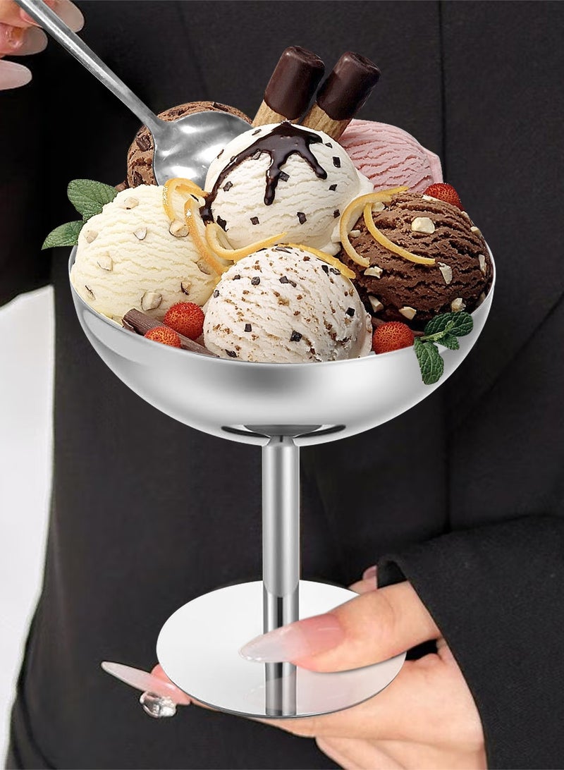 هومار كيت وعاء حلوى من الفولاذ المقاوم للصدأ متعدد الوظائف، كوب آيس كريم أنيق مع ملعقتين، أكواب صغيرة مستديرة للزبادي والفاكهة، مناسب لشاي ما بعد الظهيرة، والحلوى، والوجبات الخفيفة، والمزيد | مقاوم للصدأ، سهل التنظيف، مثالي لجميع المواسم والمناسبات (طول القدم) - Image 4