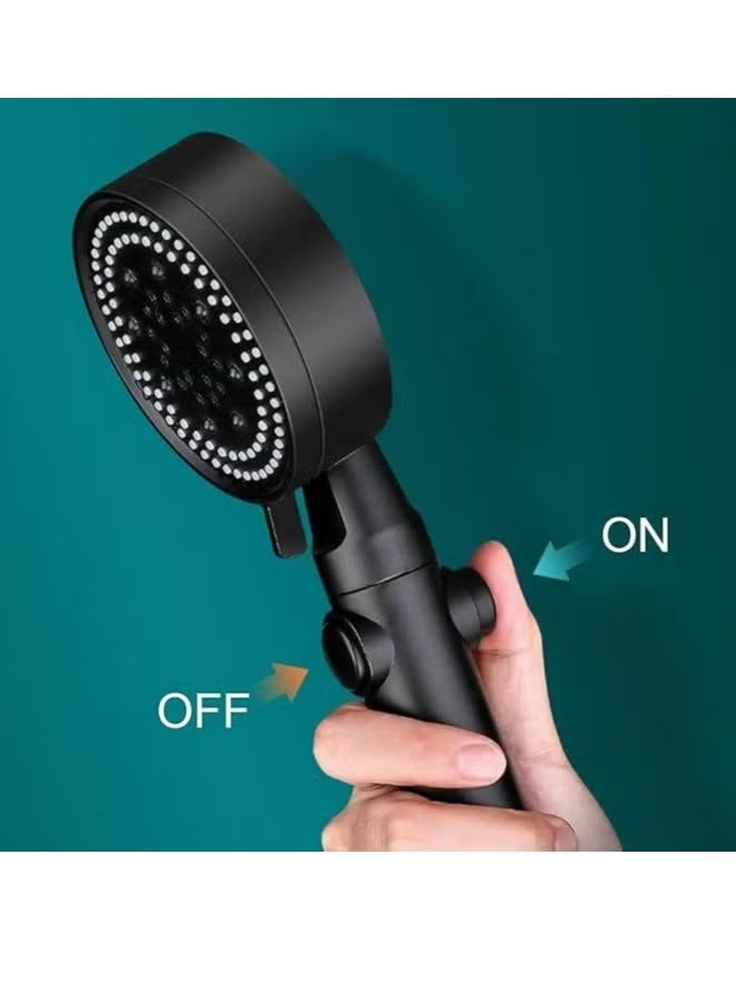 Handheld Adjustable Shower Head High Pressure Water Saver with Inner Fan, Five Modes, Elegant Black Color, Bathroom Shower Head, Switch Button on/off - Image 5