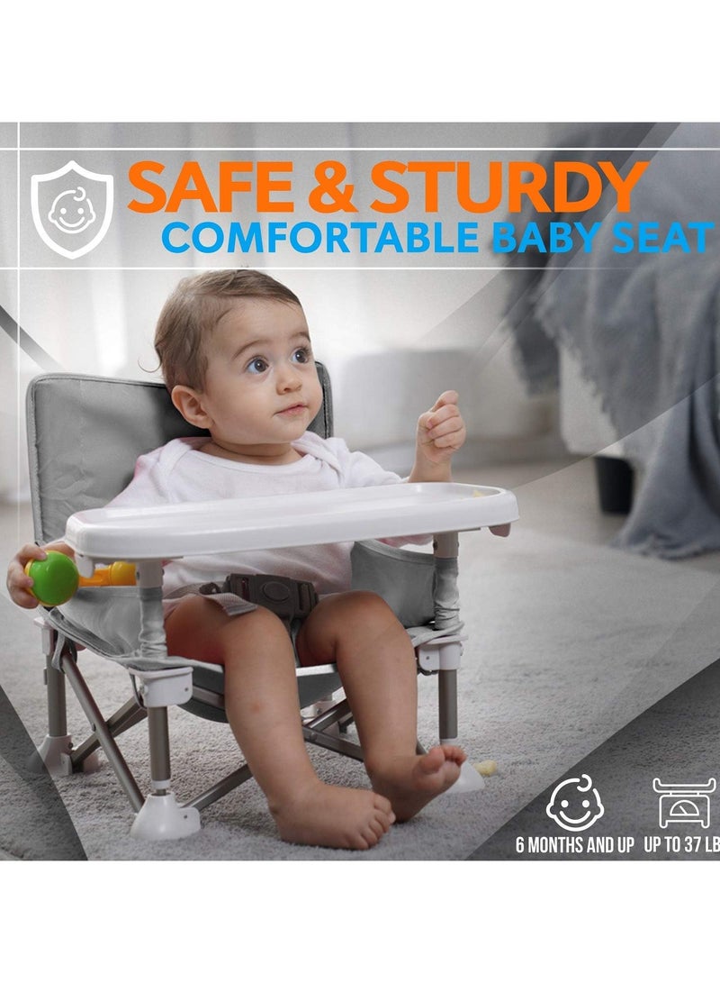 AUTOYSUR Baby Seat Booster High Chair,Space Saver High Chair, Portable High Chair, Folding Booster Feeding Chair,with Travel Bag(grey)  - Image 2