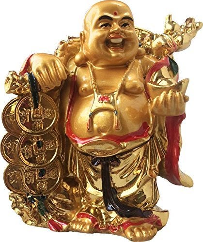 GJ Feng Shui Laughing Buddha with Ingot & Coin Chain - Image 2