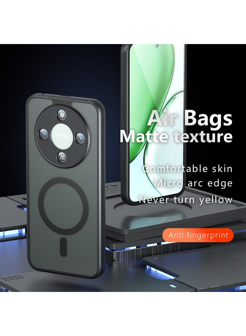 Adando Magnetic for Honor X9D 5G/Magic 8 Lite Case, Slim Thin Translucent Matte Hard Back Back Soft Bumper Shockproof Phone Cover (Black) - Image 2